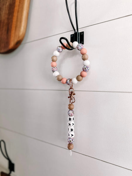 Floral & Beech Wood Wristlet or Mama Keychain