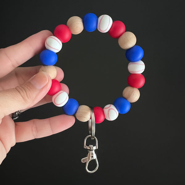 Patriotic Baseball Wristlet Keychain