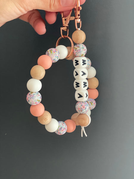 Floral & Beech Wood Wristlet or Mama Keychain