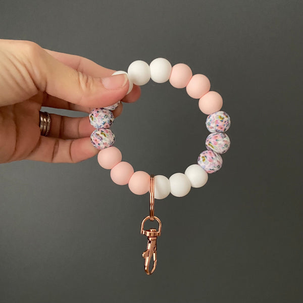 Soft Pink Floral Adult Wristlet Keychain
