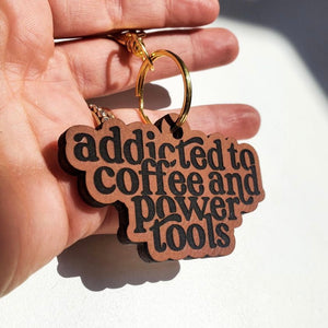 Leather Addicted to Coffee & Power Tools Keychain